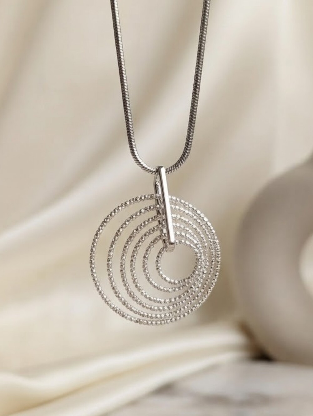 Beautifully Stamped 925 Sterling Silver Concentric Circle Necklace